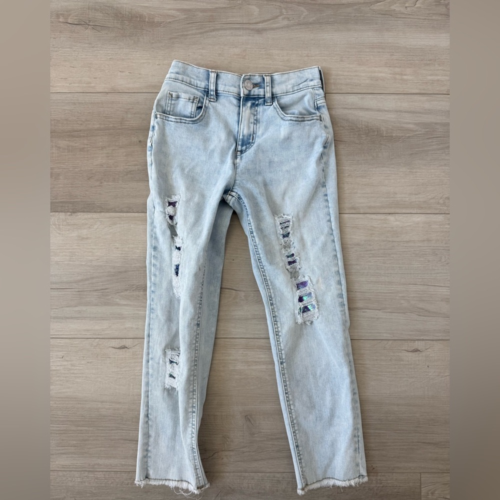 Justice Girls sequin design light wash distressed jeans size 10
